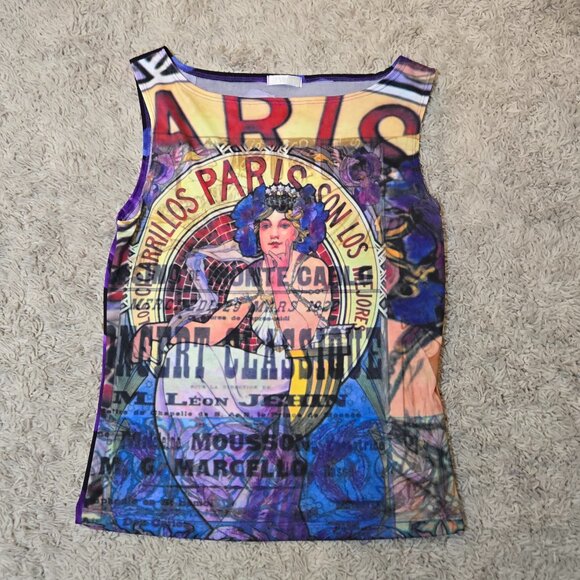 ivory Tops - 💐Vintage Y2K 90s Print Printed Artworks Paris Patchwork Collage Top